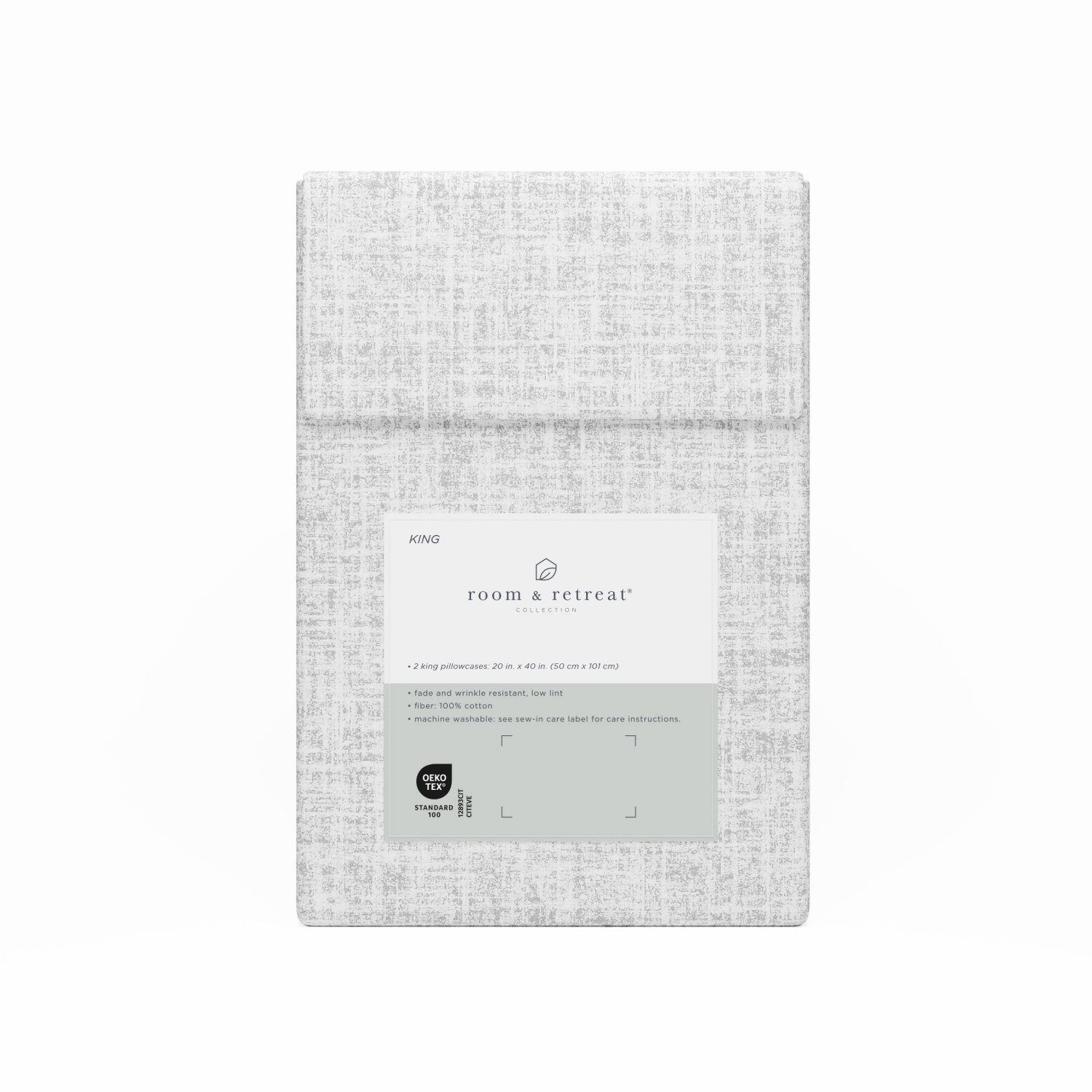 slide 3 of 4, ROOM & RETREAT RR 400 Thread Counts Pillowcase, King, Set of 2, Linen Print, Quiet Gray, King Size