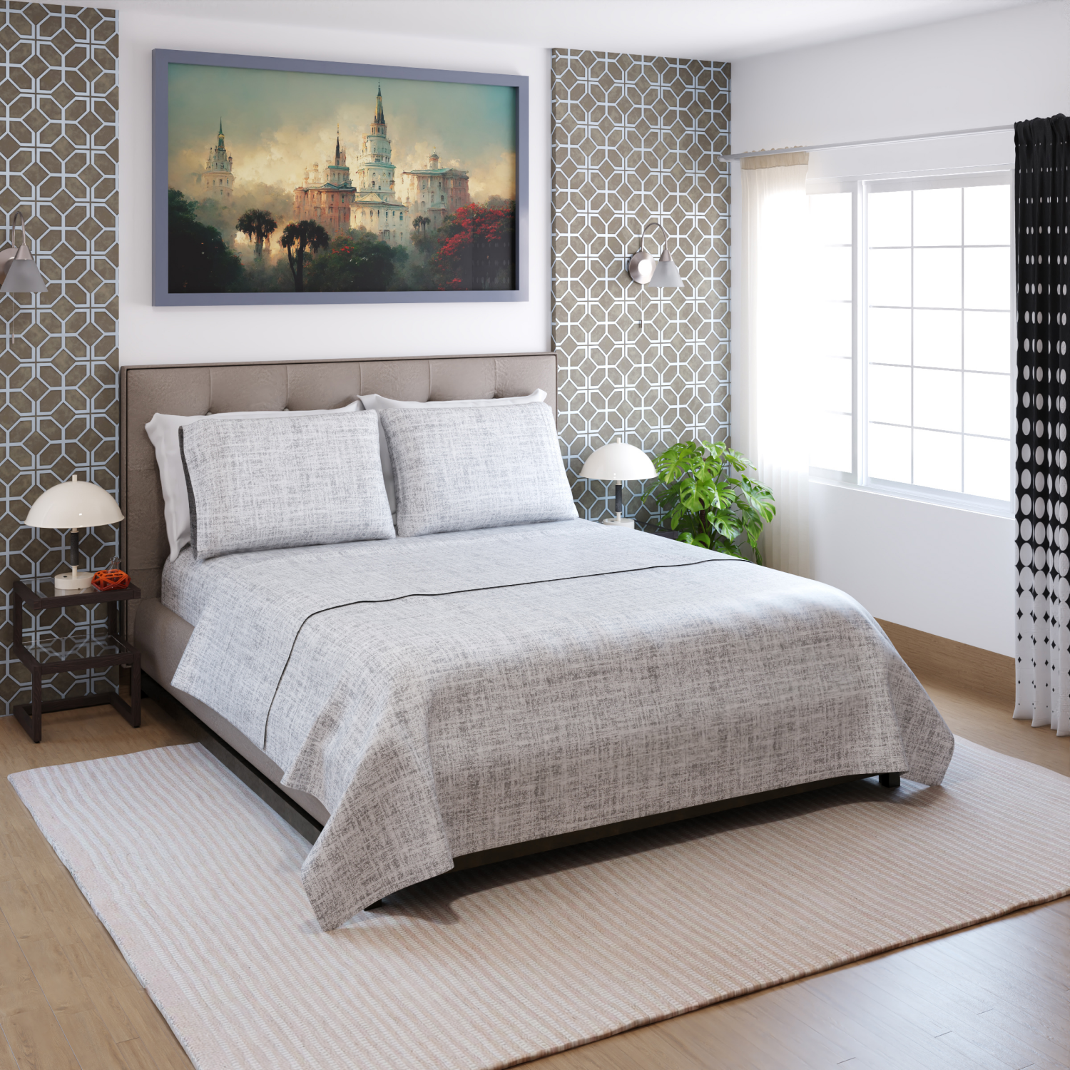 slide 4 of 4, ROOM & RETREAT RR 400 Thread Counts Pillowcase, King, Set of 2, Linen Print, Quiet Gray, King Size