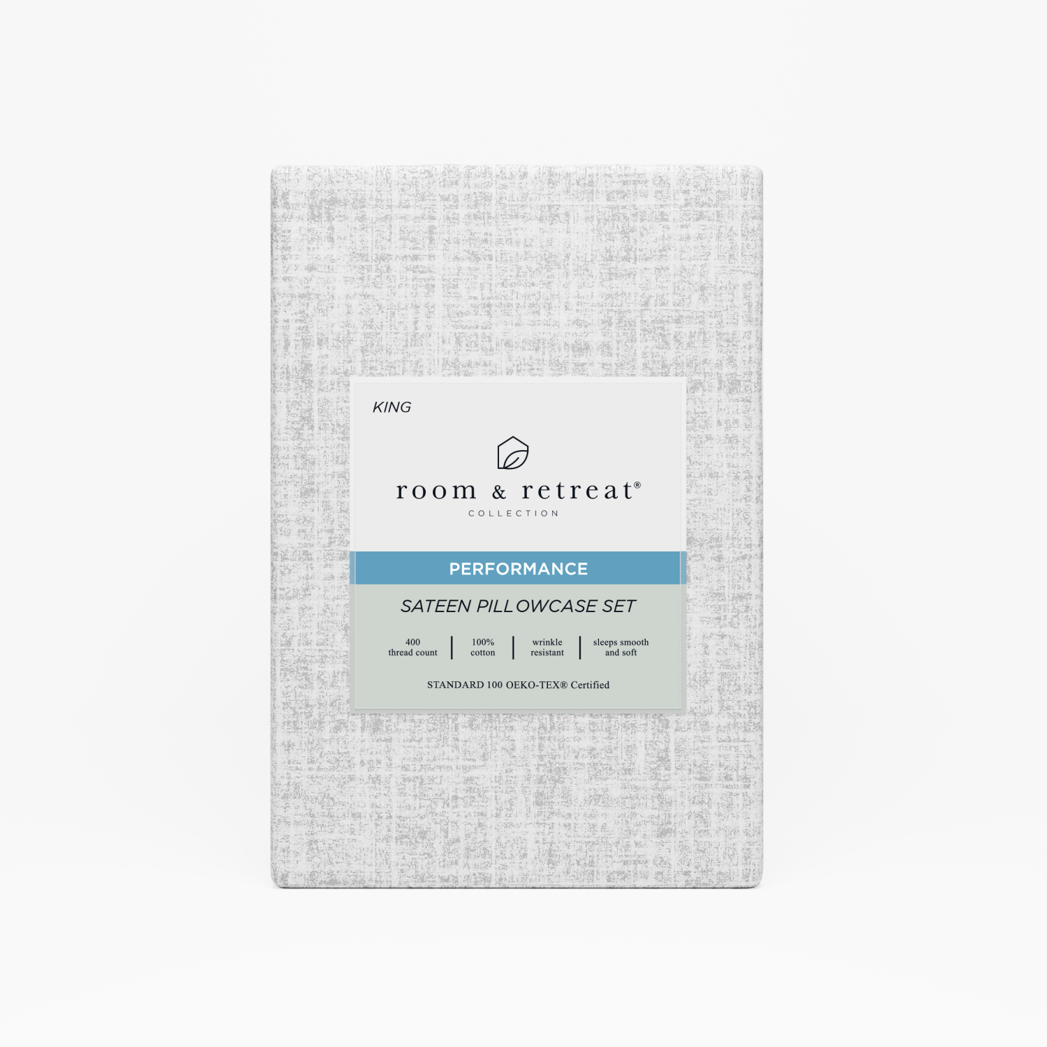 slide 1 of 4, ROOM & RETREAT RR 400 Thread Counts Pillowcase, King, Set of 2, Linen Print, Quiet Gray, King Size