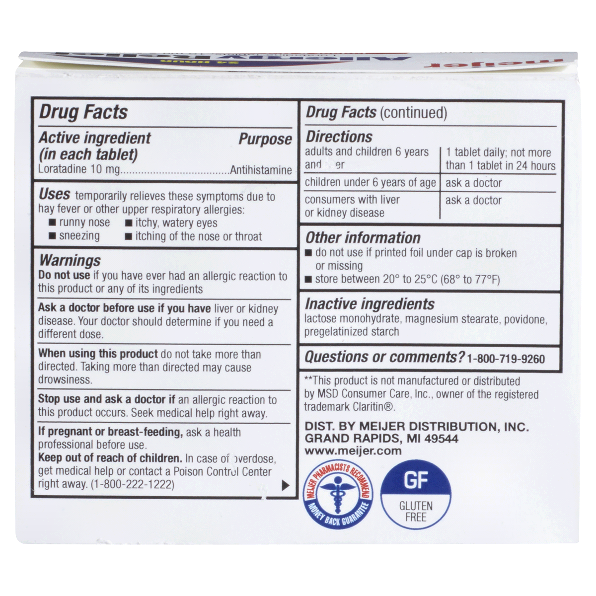 Meijer Allergy Relief Loratadine Tablets, Antihistamine 10 mg, 70 ct ...