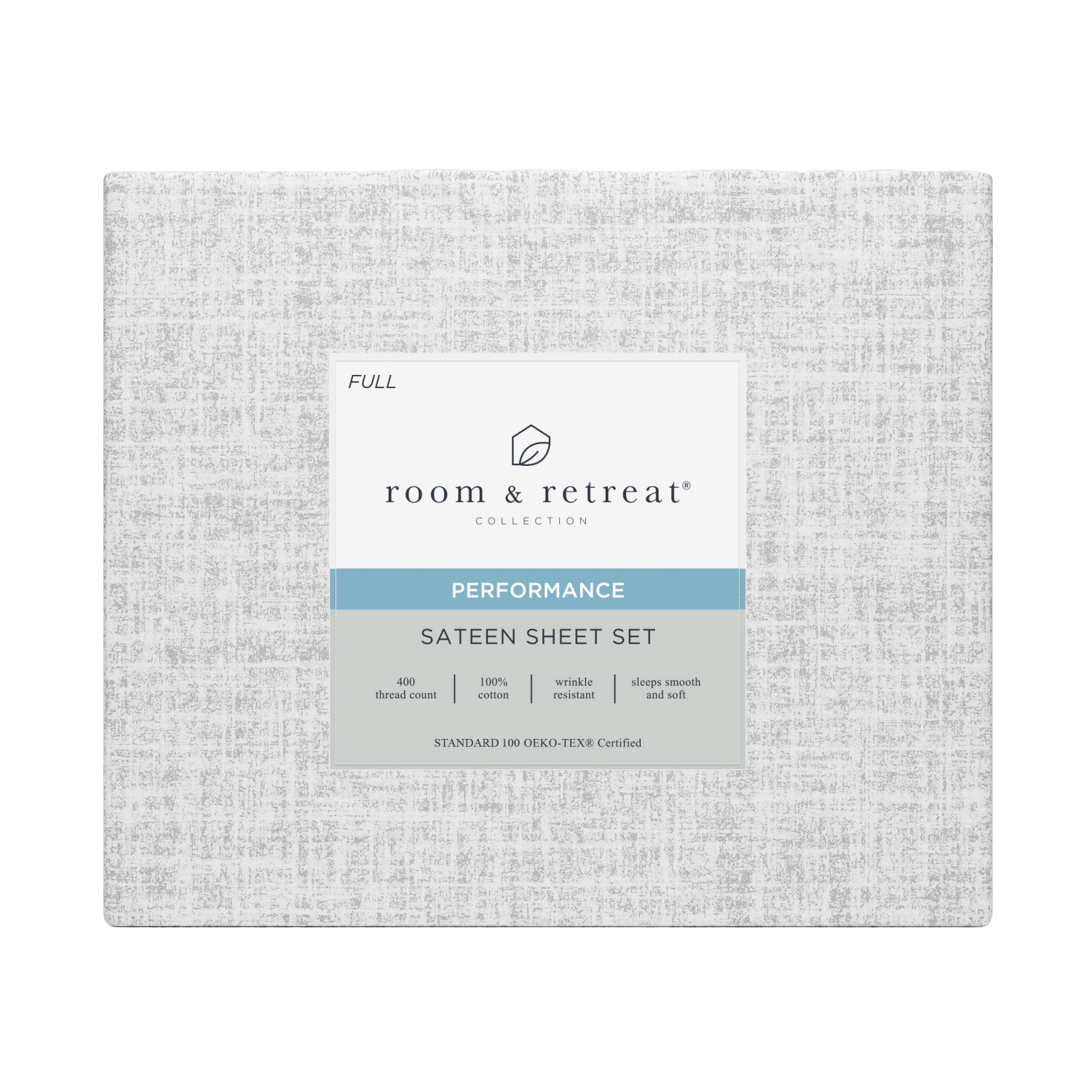 slide 1 of 3, ROOM & RETREAT RR 400 Thread Counts Sheet Set, Full, 4 pc set, Linen Print, Quiet Gray, 4 ct