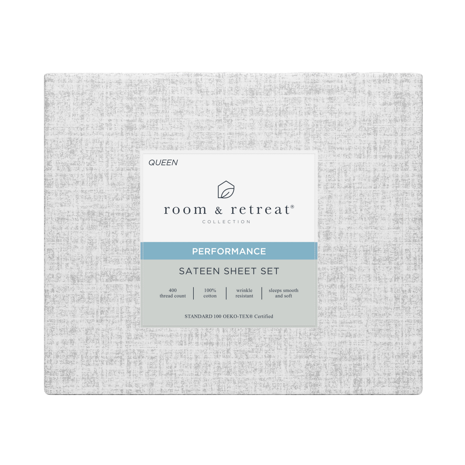 slide 1 of 3, ROOM & RETREAT RR 400 Thread Counts Sheet Set, Queen, 4 pc set, Linen Print, Quiet Gray, 4 ct