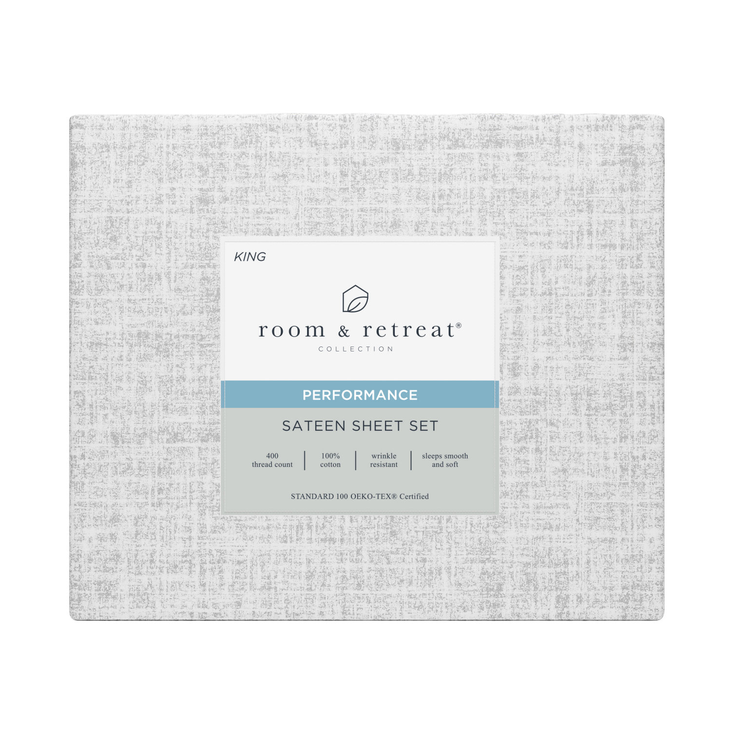 slide 1 of 3, ROOM & RETREAT RR 400 Thread Counts Sheet Set, King, 4 pc set, Linen Print, Quiet Gray, 4 ct
