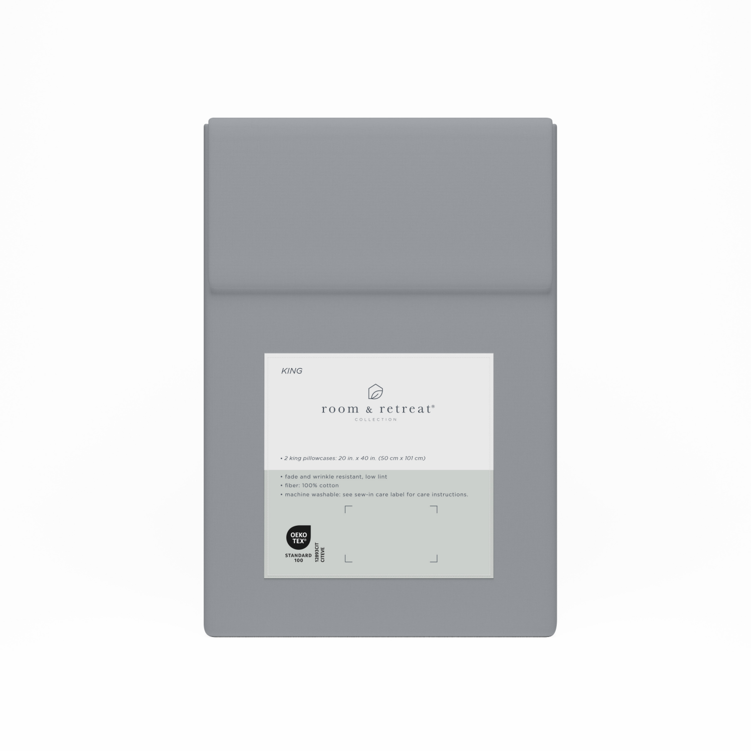 slide 3 of 3, ROOM & RETREAT RR 400 Thread Counts Pillowcase, King, Set of 2, Alloy, king pwcs