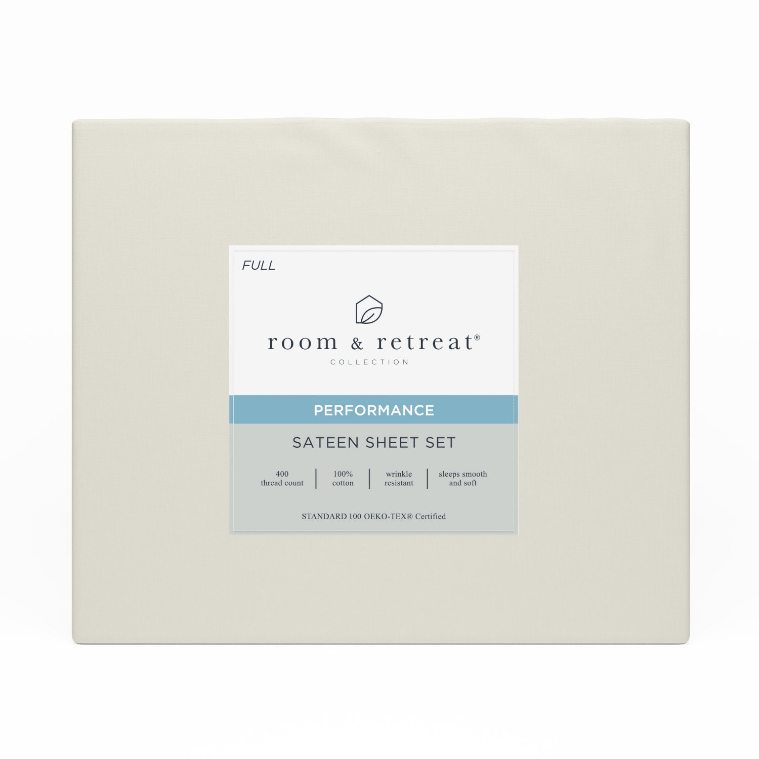 slide 1 of 3, ROOM & RETREAT RR 400 Thread Counts Sheet Set, Full, 4 pc set, Ivory, 4 ct