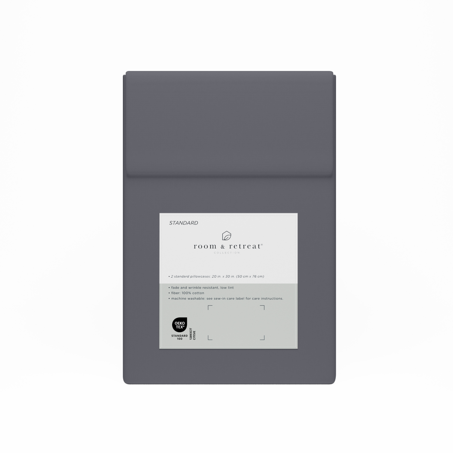 slide 3 of 4, ROOM & RETREAT RR 400 Thread Counts Pillowcase, Standard, Set of 2, Medium Gray, std pwcs