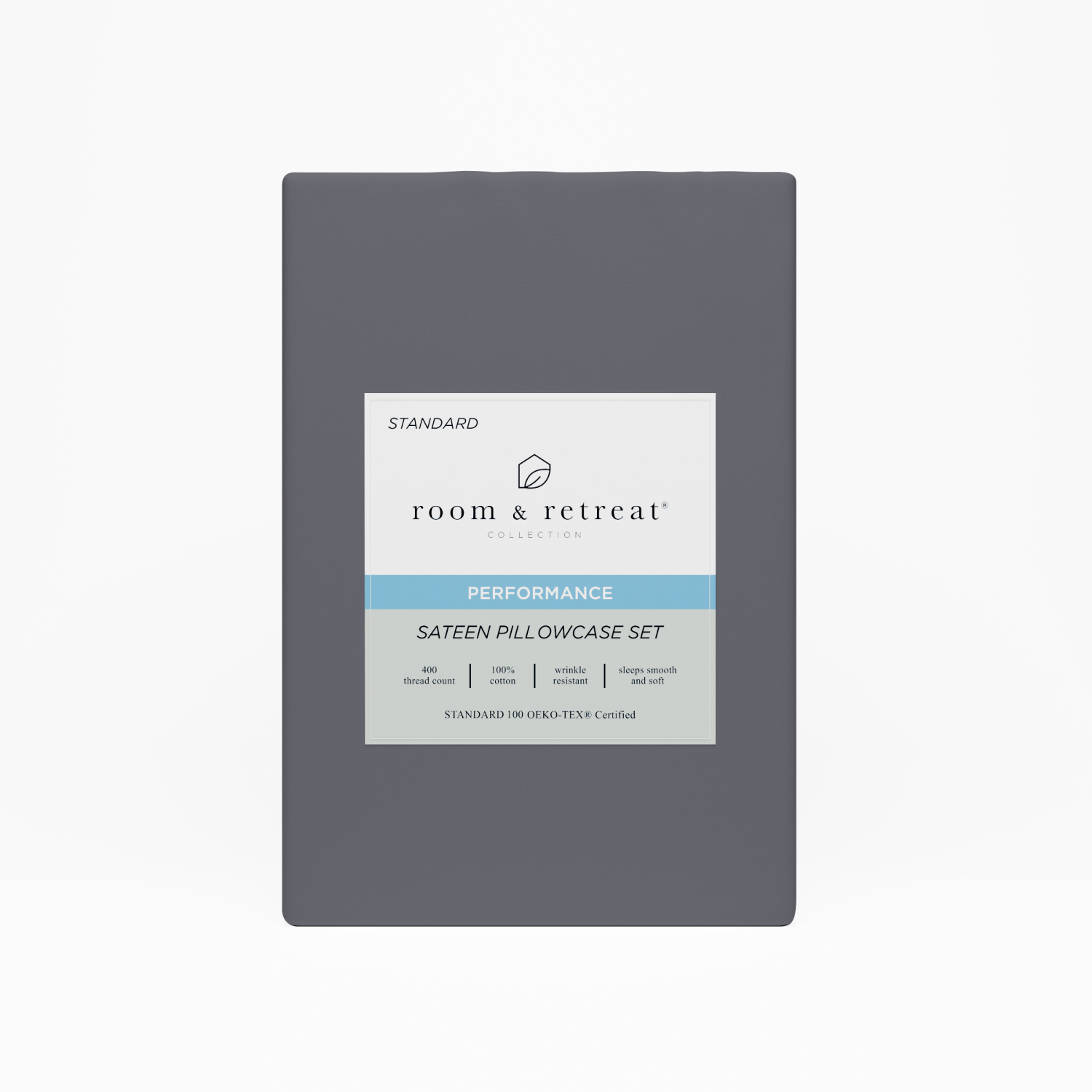 slide 1 of 4, ROOM & RETREAT RR 400 Thread Counts Pillowcase, Standard, Set of 2, Medium Gray, std pwcs