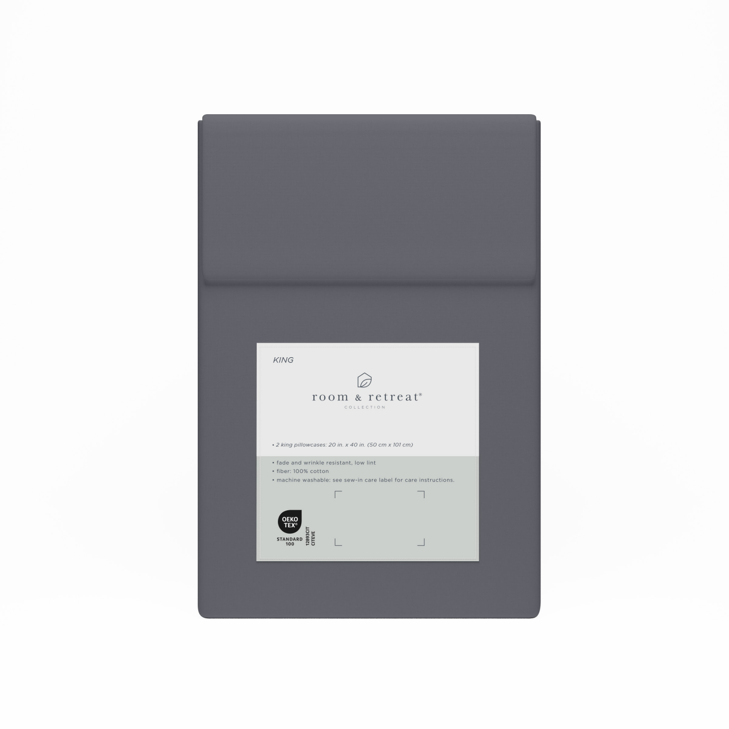 slide 3 of 4, ROOM & RETREAT RR 400 Thread Counts Pillowcase, King, Set of 2, Medium Gray, king pwcs