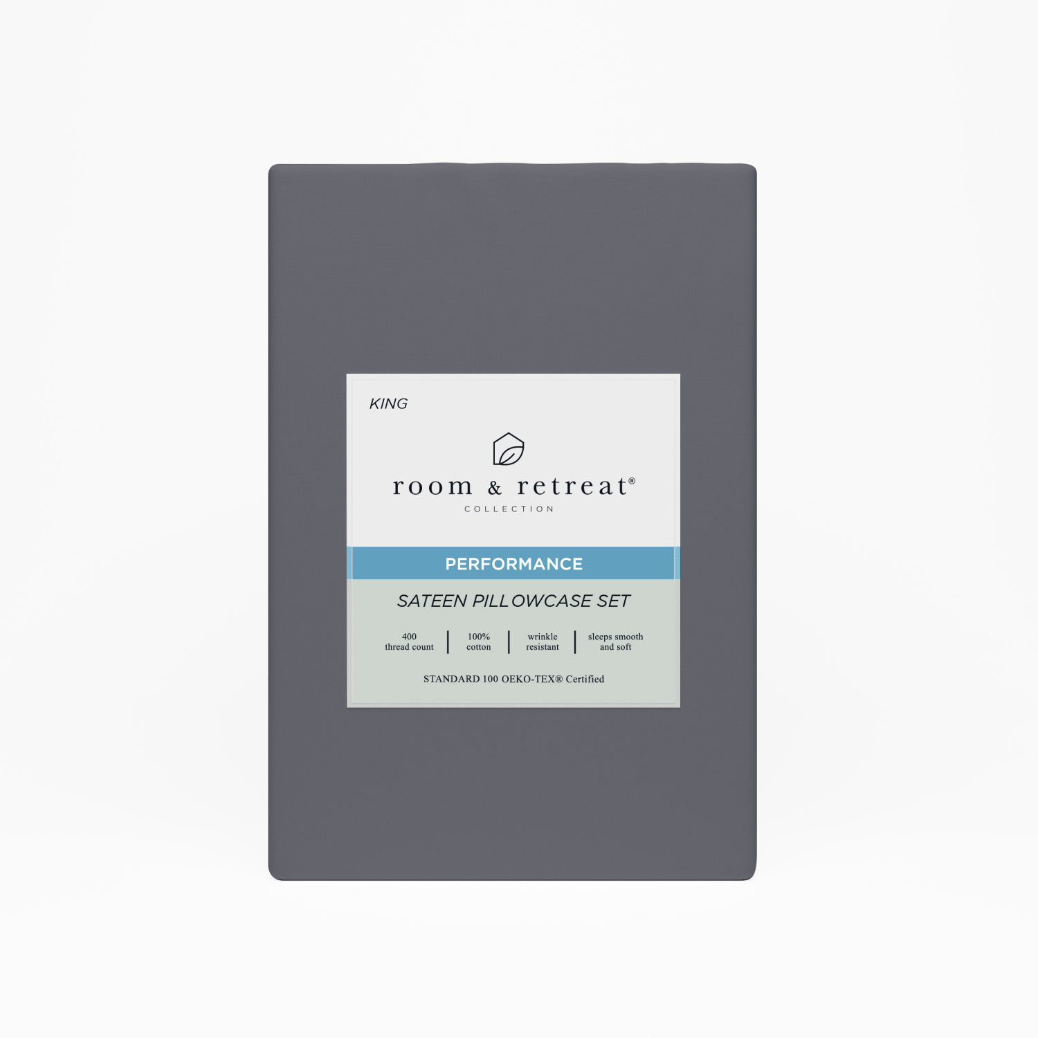 slide 1 of 4, ROOM & RETREAT RR 400 Thread Counts Pillowcase, King, Set of 2, Medium Gray, king pwcs