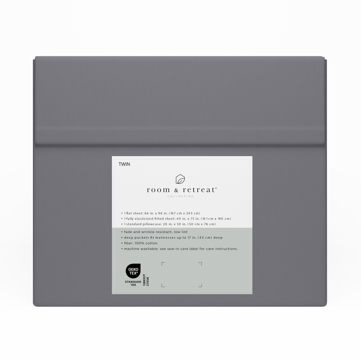 slide 3 of 3, ROOM & RETREAT RR 400 Thread Counts Sheet Set, Twin, 3 pc set, Medium Gray, 3 ct