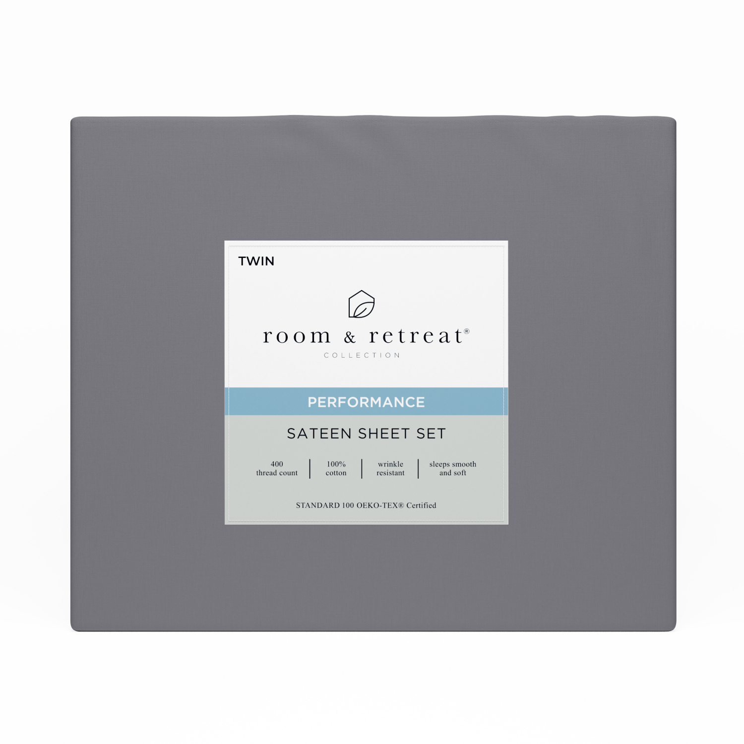 slide 1 of 3, ROOM & RETREAT RR 400 Thread Counts Sheet Set, Twin, 3 pc set, Medium Gray, 3 ct