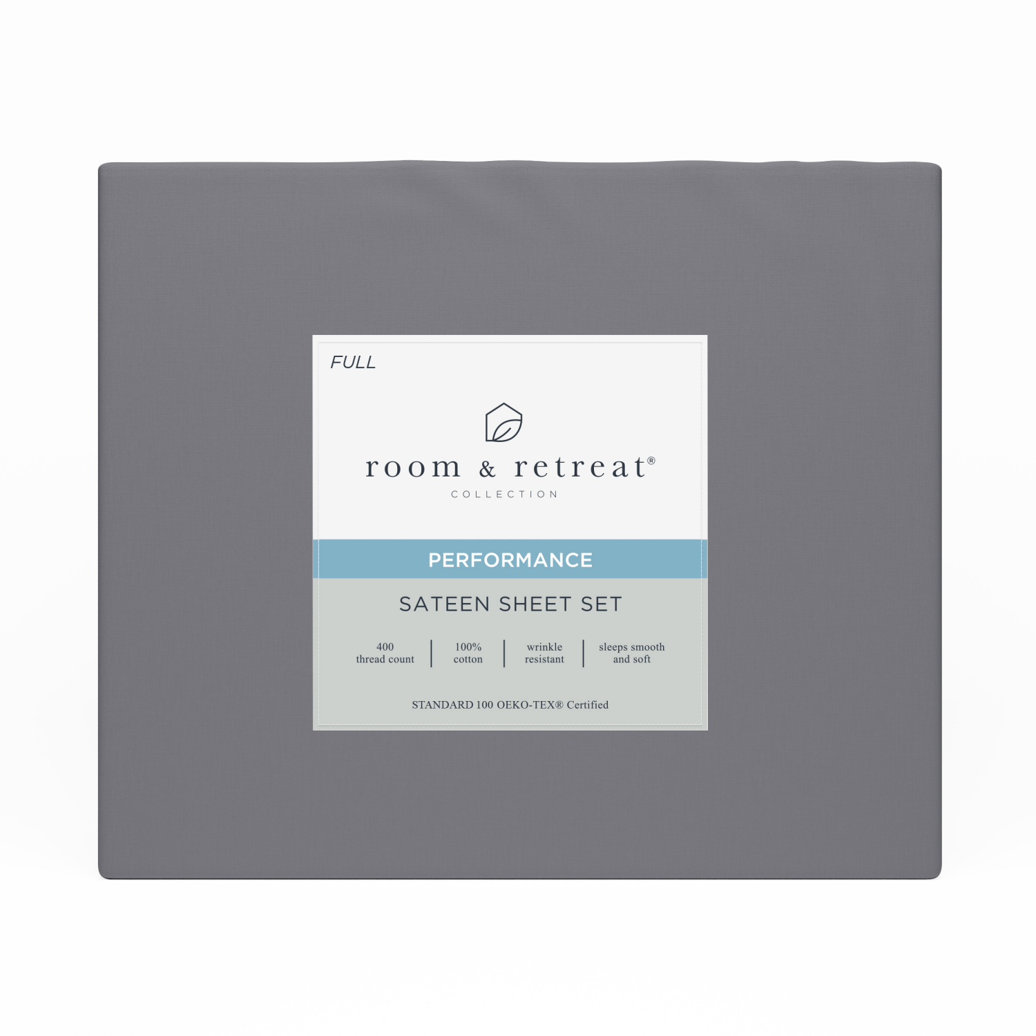 slide 1 of 3, ROOM & RETREAT RR 400 Thread Counts Sheet Set, Full, 4 pc set, Medium Gray, 4 ct