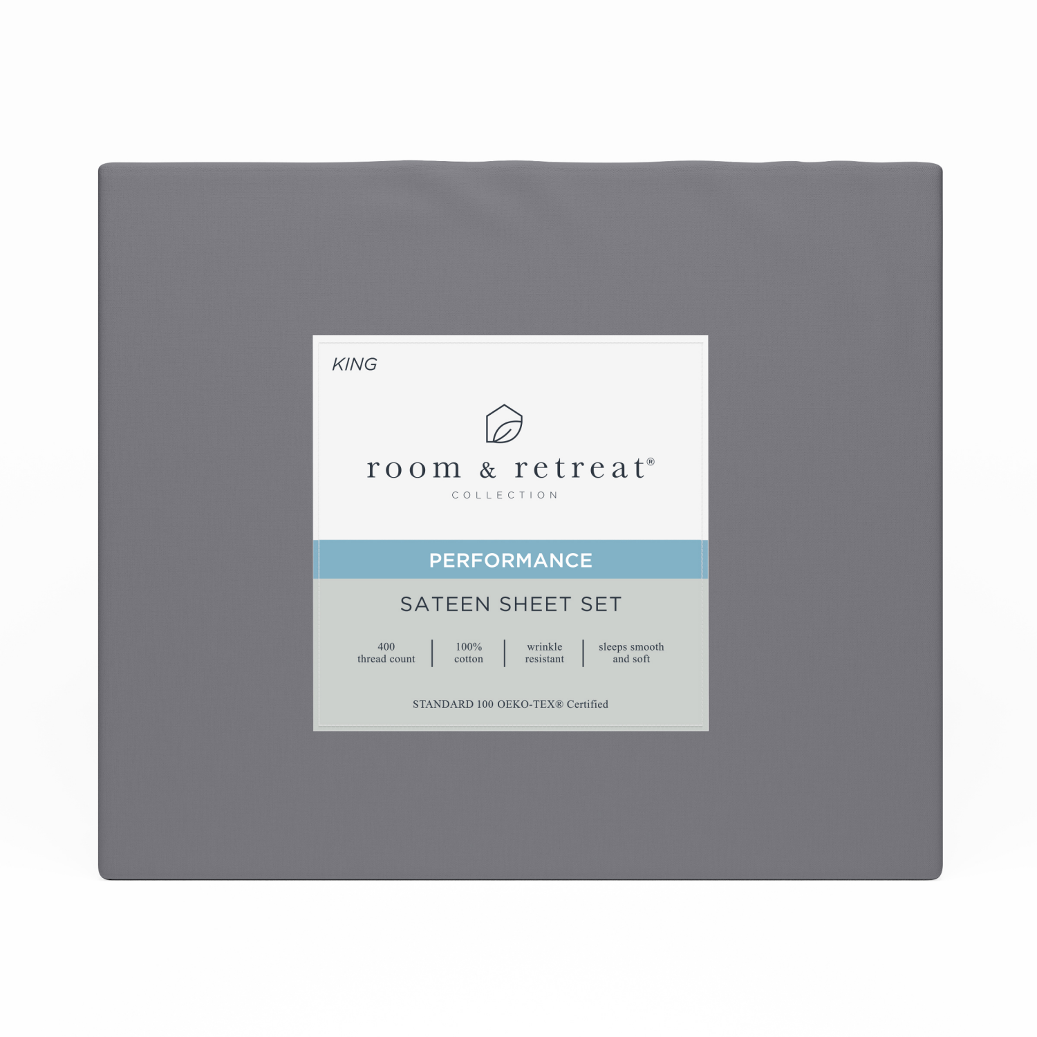 slide 1 of 3, ROOM & RETREAT RR 400 Thread Counts Sheet Set, King, 4 pc set, Medium Gray, 4 ct