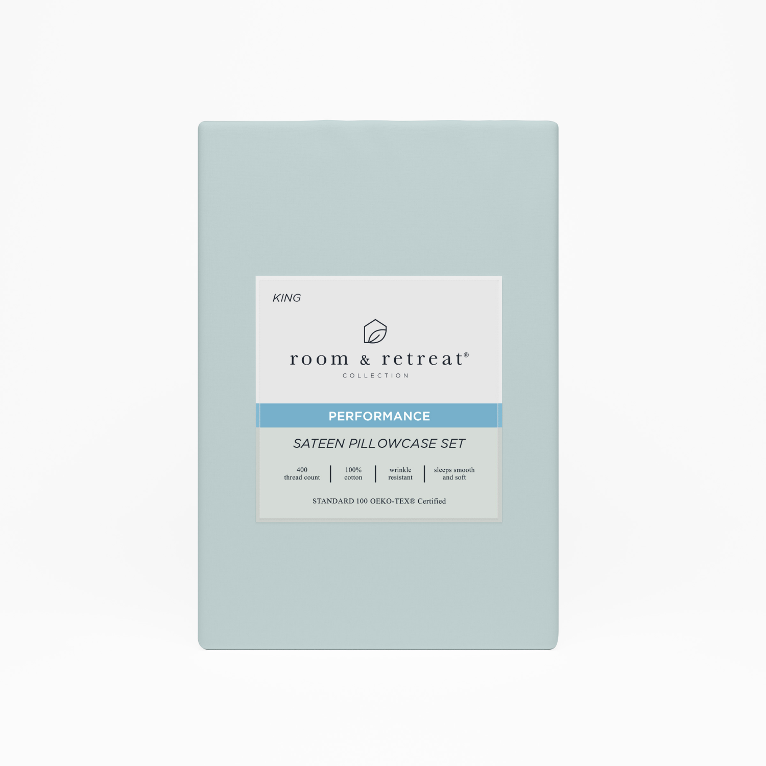 slide 1 of 3, ROOM & RETREAT RR 400 Thread Counts Pillowcase, King, Set of 2, Pale Blue, king pwcs