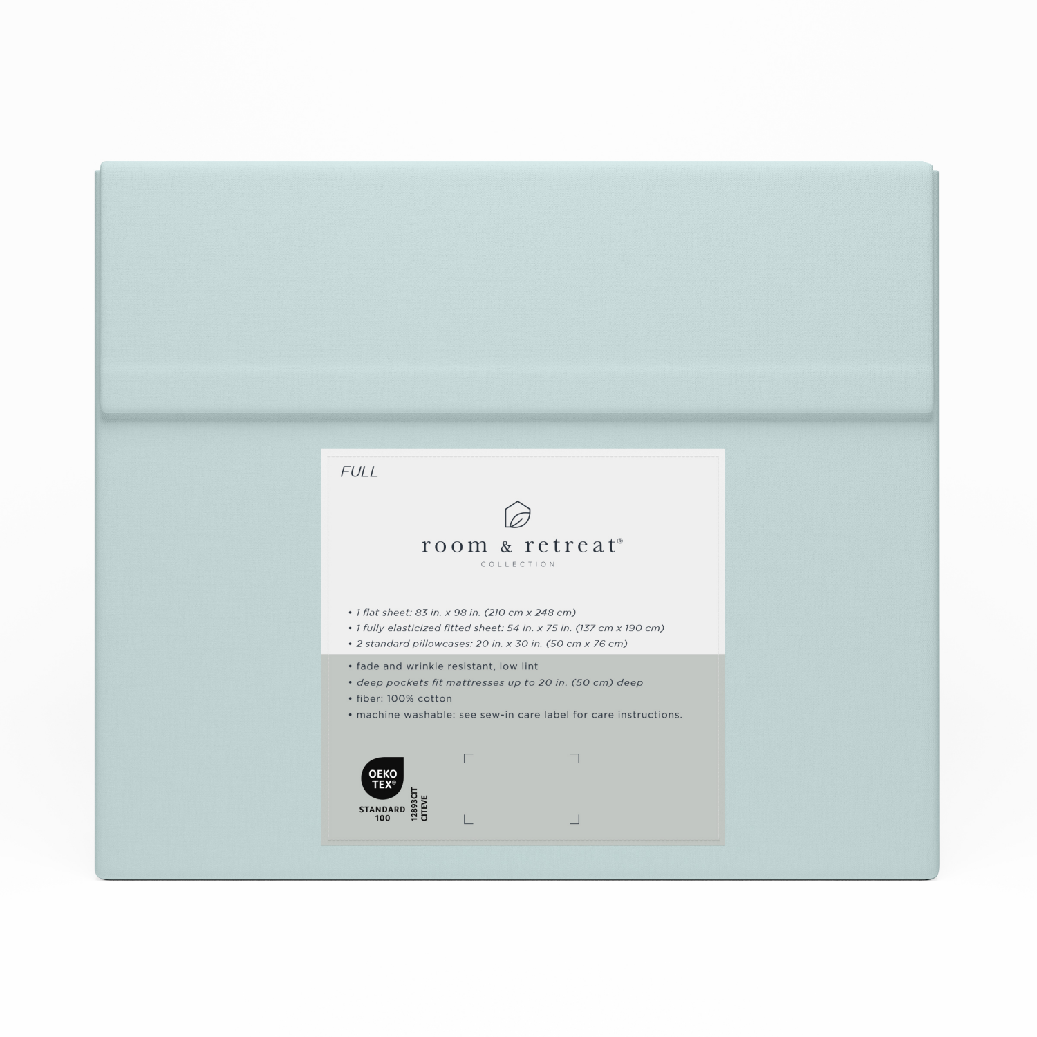 slide 3 of 3, ROOM & RETREAT RR 400 Thread Counts Sheet Set, Full, 4 pc set, Pale Blue, 4 ct