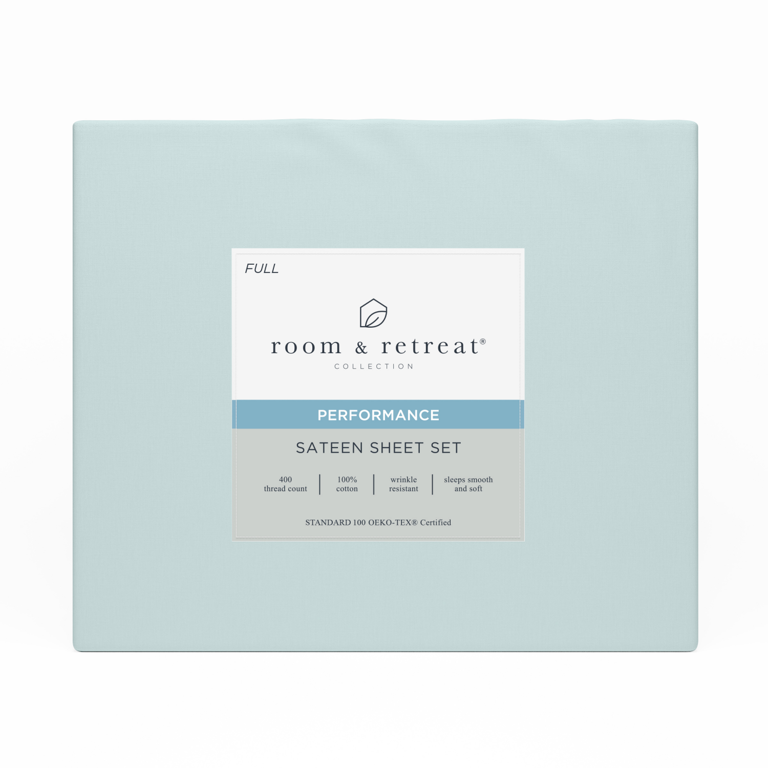 slide 1 of 3, ROOM & RETREAT RR 400 Thread Counts Sheet Set, Full, 4 pc set, Pale Blue, 4 ct