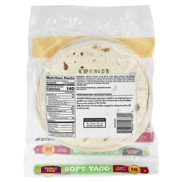 slide 5 of 5, Meijer Flour Soft Taco Tortillas, 16 ct