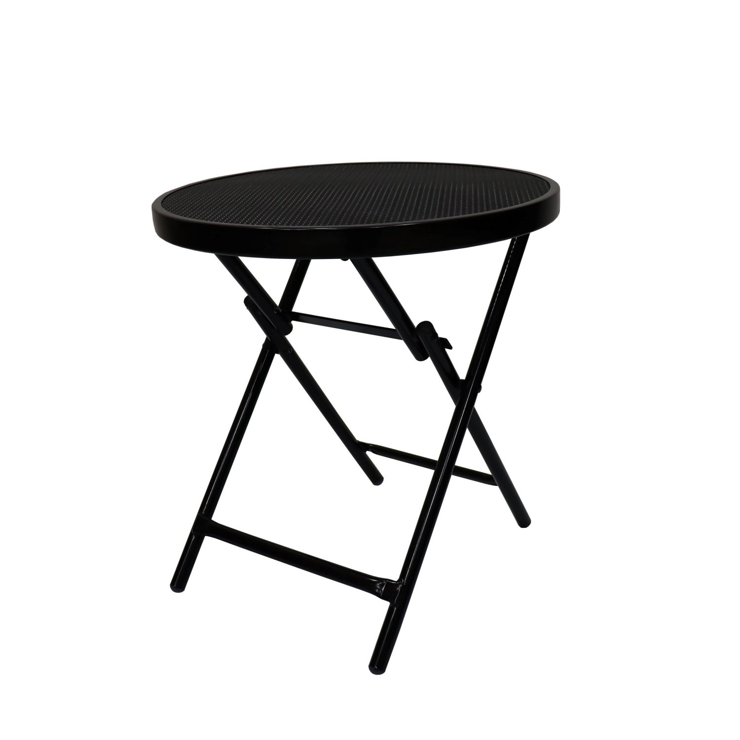 slide 3 of 5, Room & Retreat Steel Mesh Folding Table, 18 in, 18.1 in dia