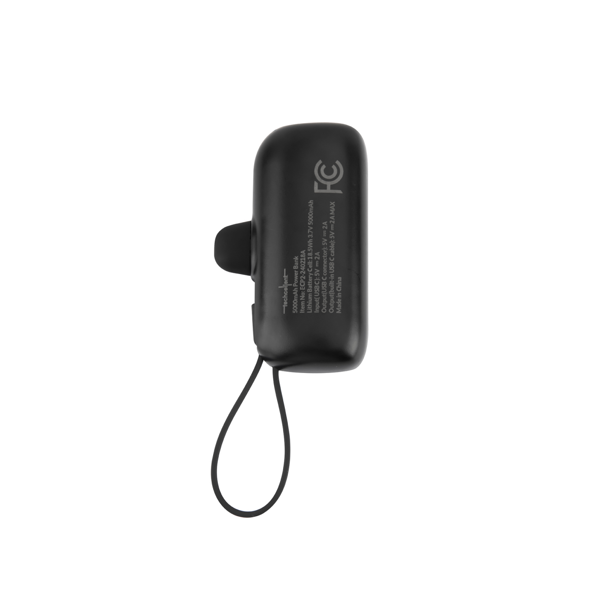Techcellent 5000mAh Power Bank With Built-in USB C Cable Black 1