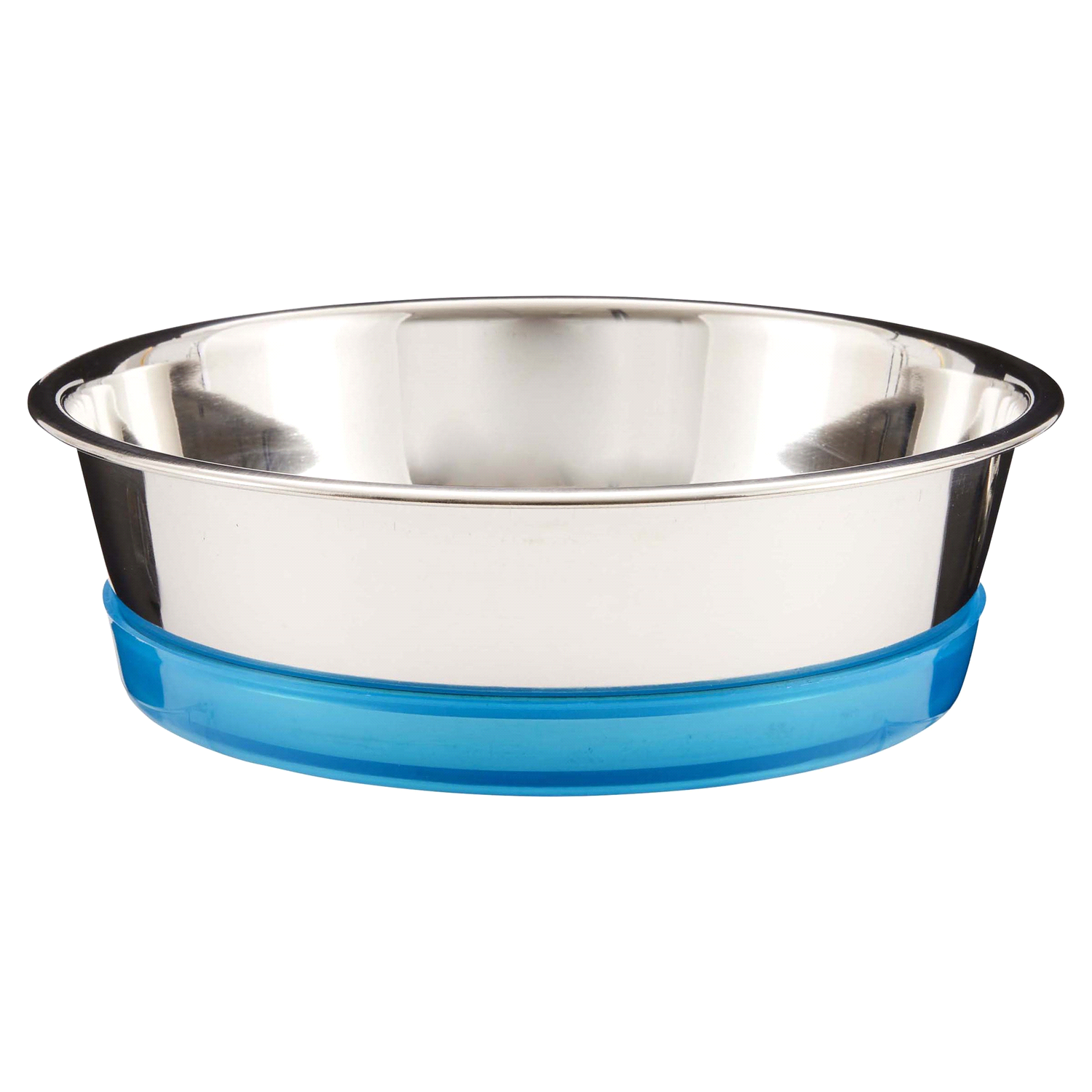 slide 1 of 2, Meijer Stainless Steel Dog Bowl with Removable Aqua Blue Non-Slip Ring, 1.5 qt