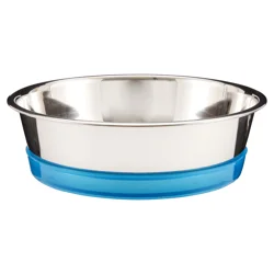 Meijer Stainless Steel Dog Bowl with Removable Aqua Blue Non-Slip Ring