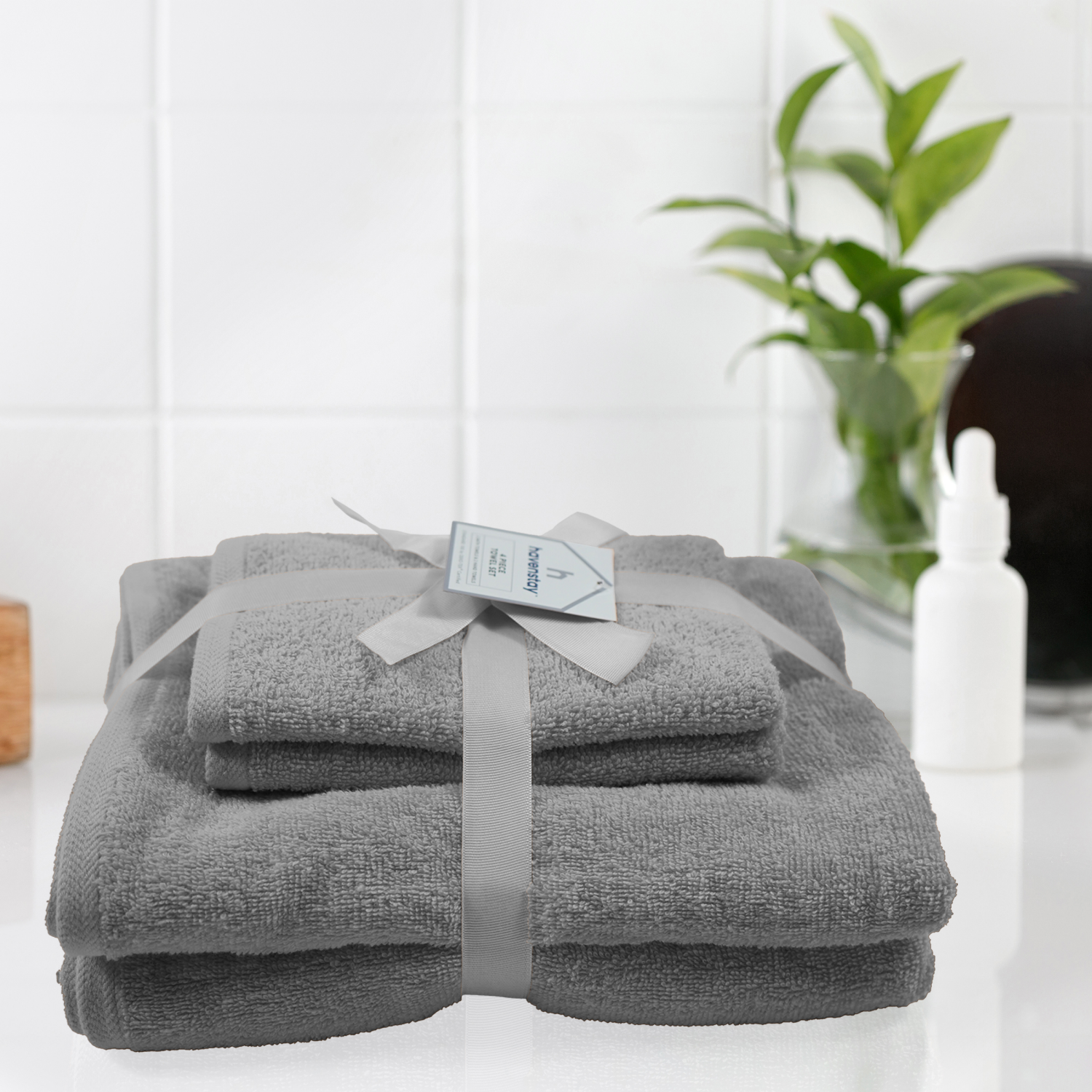 slide 2 of 4, Havenstay Towel Set, 30 in x 52 in & 16 in x 26 in, 4pk, Ultimate Gray, 4 ct