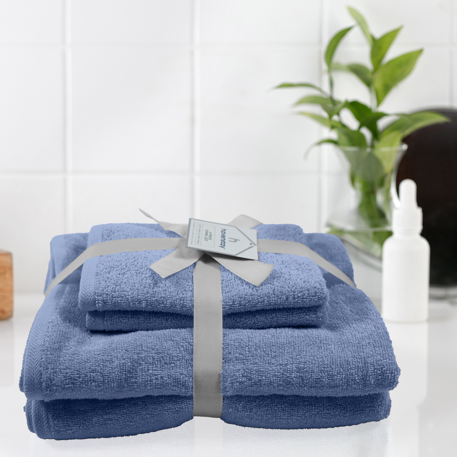 slide 2 of 4, Havenstay Towel Set, 30 in x 52 in & 16 in x 26 in, 4pk, Colony Blue, 4 ct