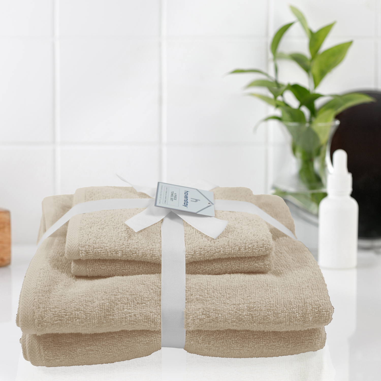 slide 2 of 4, Havenstay Towel Set, 30 in x 52 in & 16 in x 26 in, 4pk, Oatmeal, 4 ct