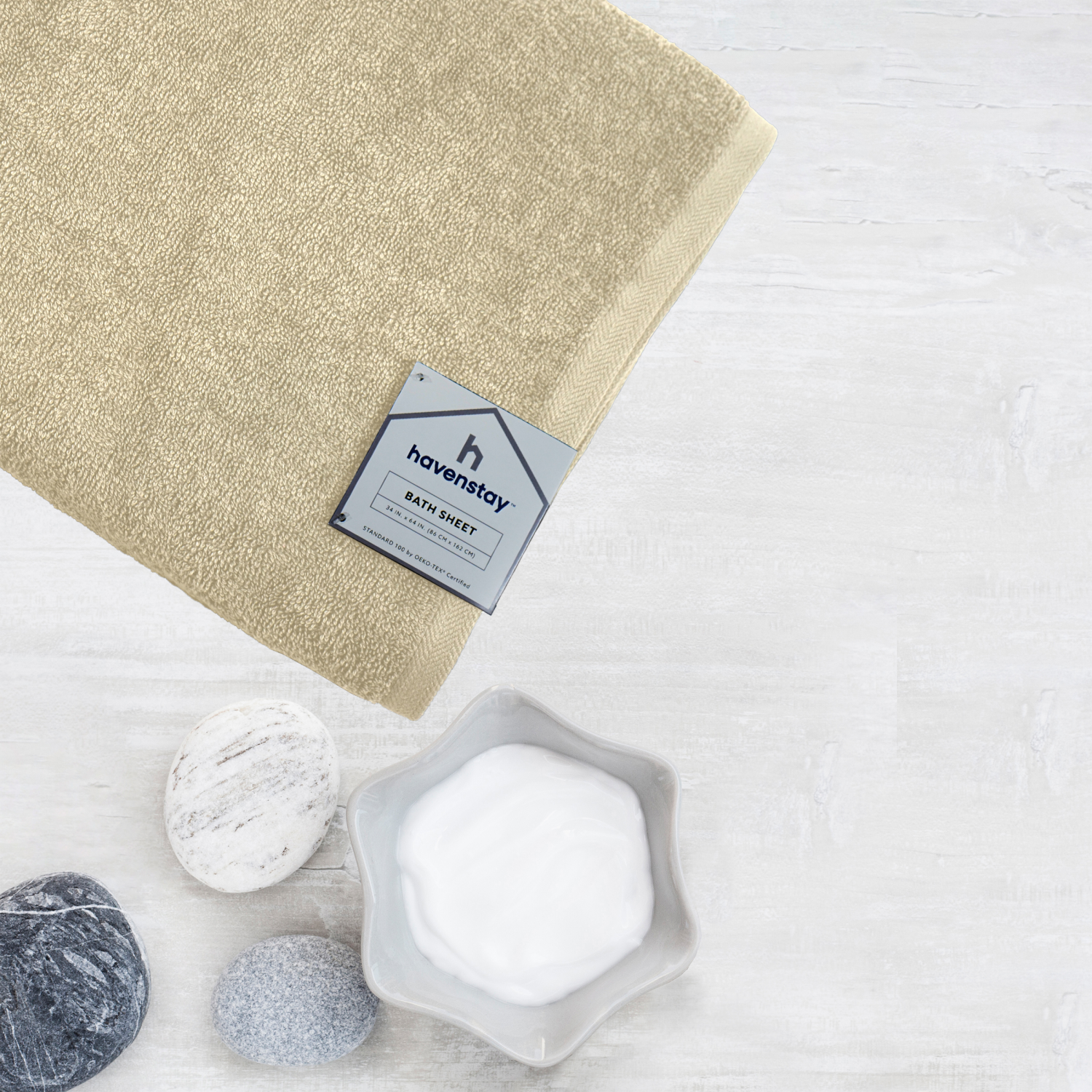 slide 2 of 4, Havenstay Bath Sheet, 34 in x 64 in, Oatmeal, 34 x 64 in