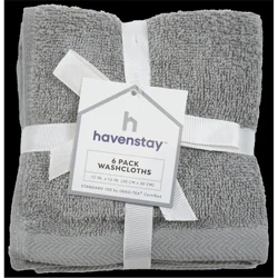 Havenstay Washcloth, 12 in x 12 in, 6pk, Ultimate Gray