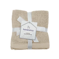 Havenstay Washcloth, 12 in x 12 in, 6pk, Oatmeal