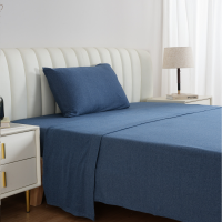 slide 15 of 17, R+R Jersey Knit Sheet Set, Twin XL, Melange Navy, Twin XL