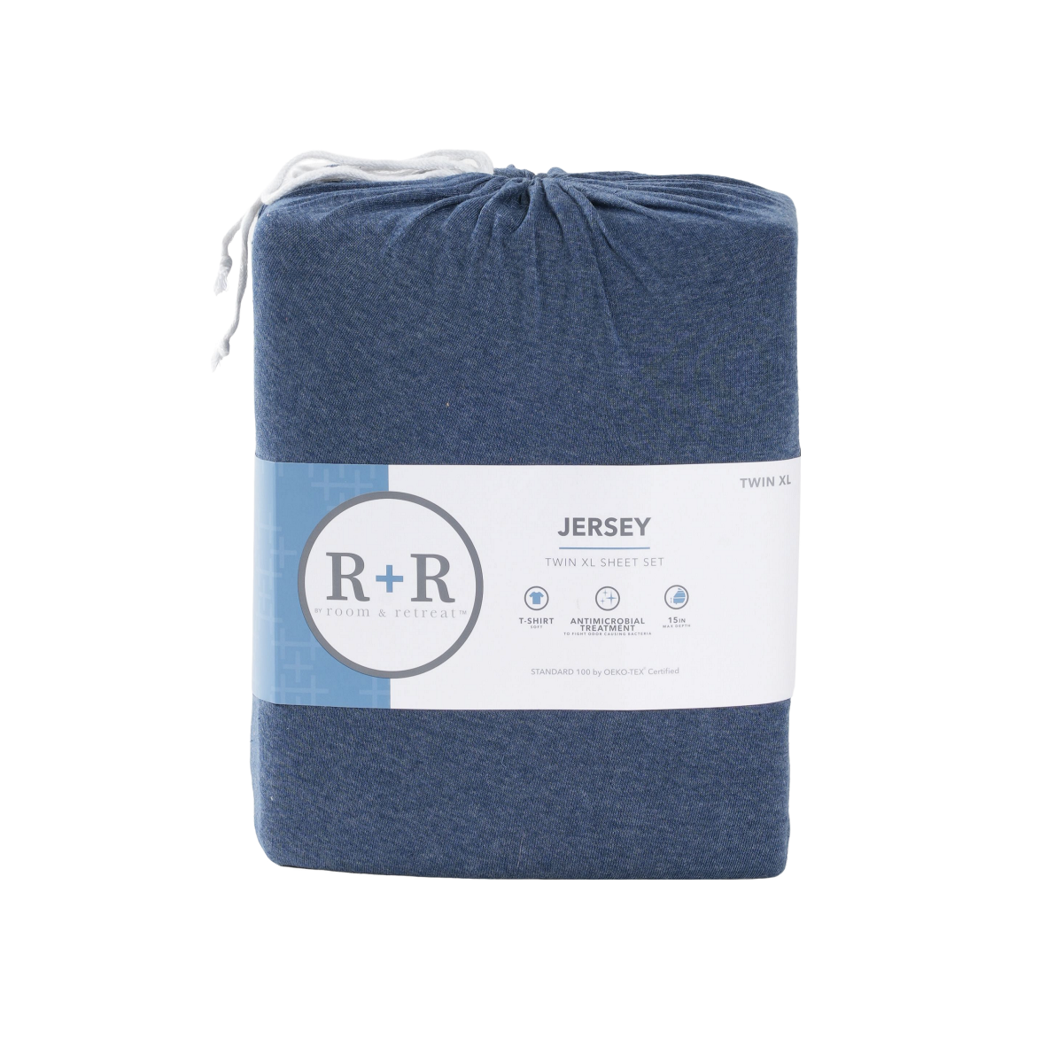 slide 1 of 17, R+R Jersey Knit Sheet Set, Twin XL, Melange Navy, Twin XL