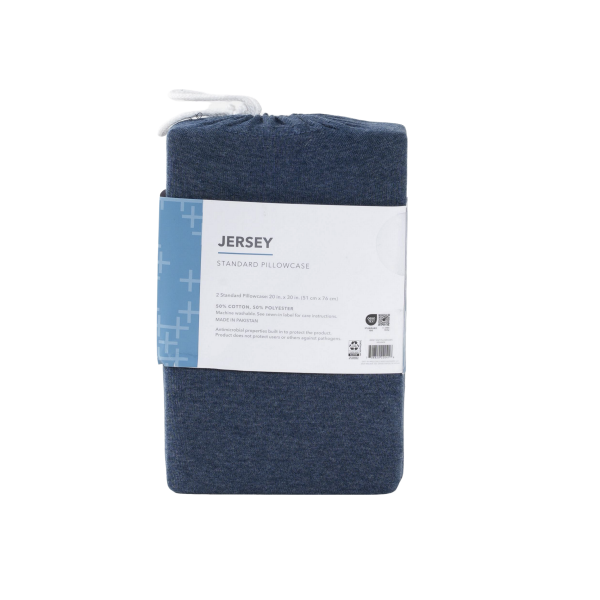 slide 4 of 17, R+R Jersey Knit Pillowcases, Standard, Melange Navy, 1 ct