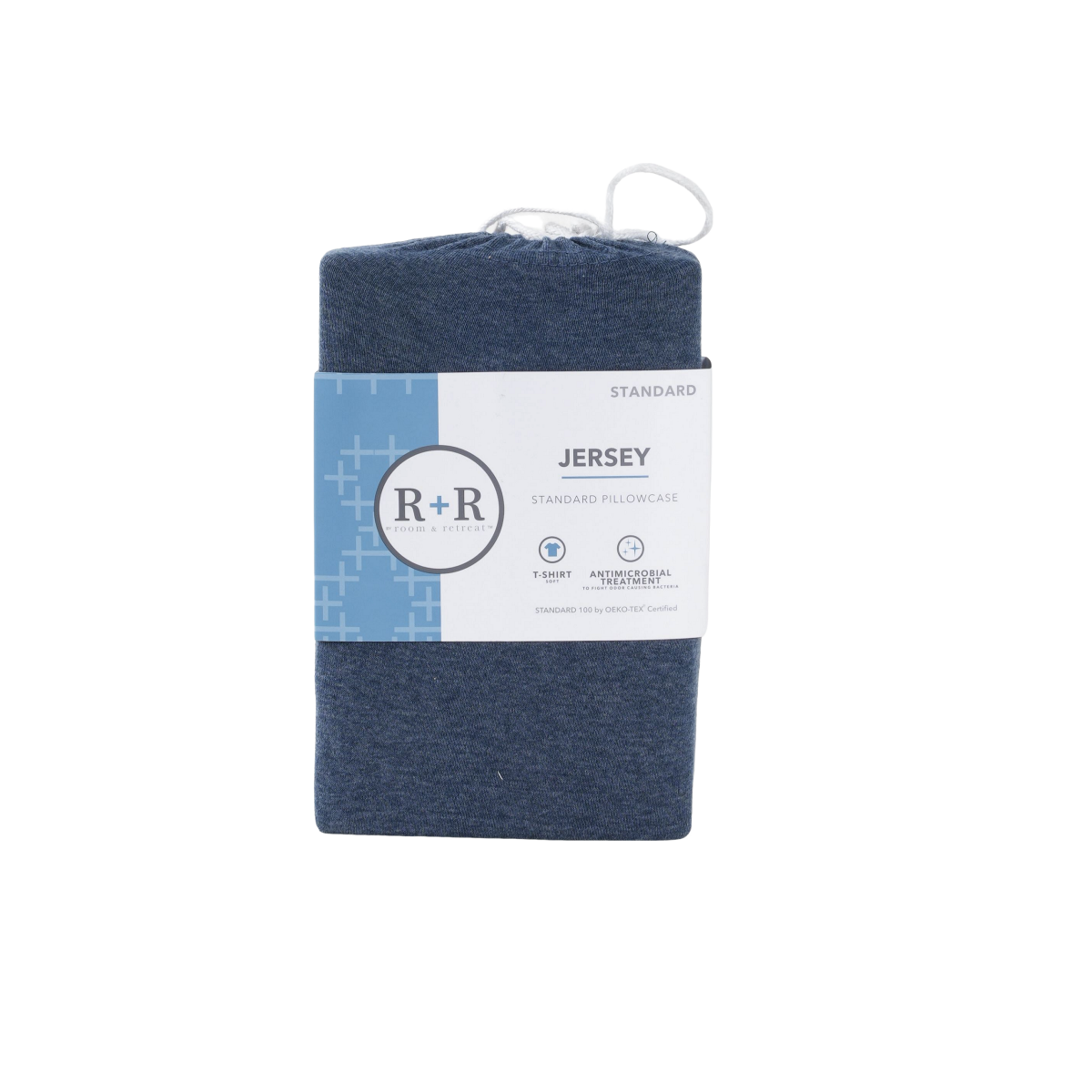 slide 1 of 17, R+R Jersey Knit Pillowcases, Standard, Melange Navy, 1 ct