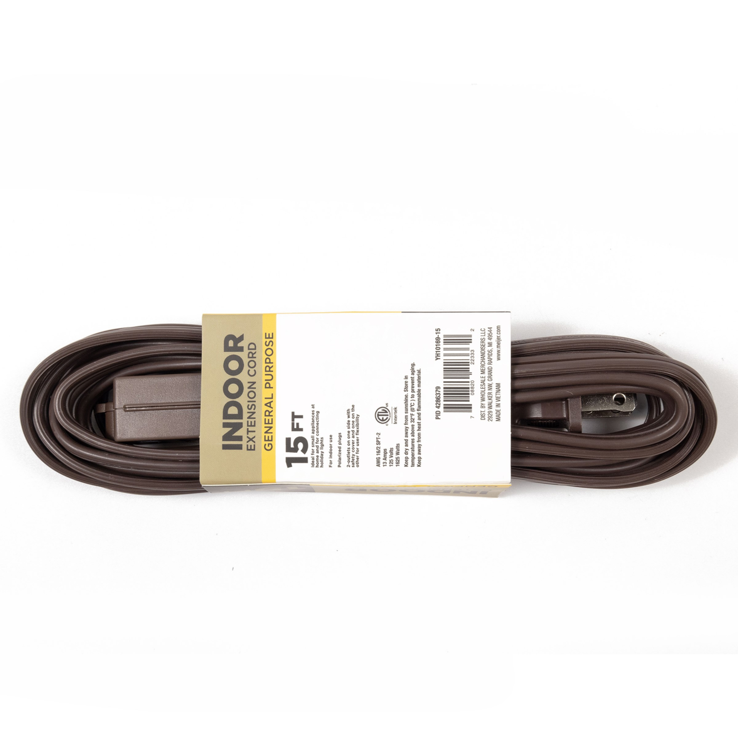 slide 2 of 3, Meijer 3 Outlet Cord, Brown, 15 Ft, 15 ft