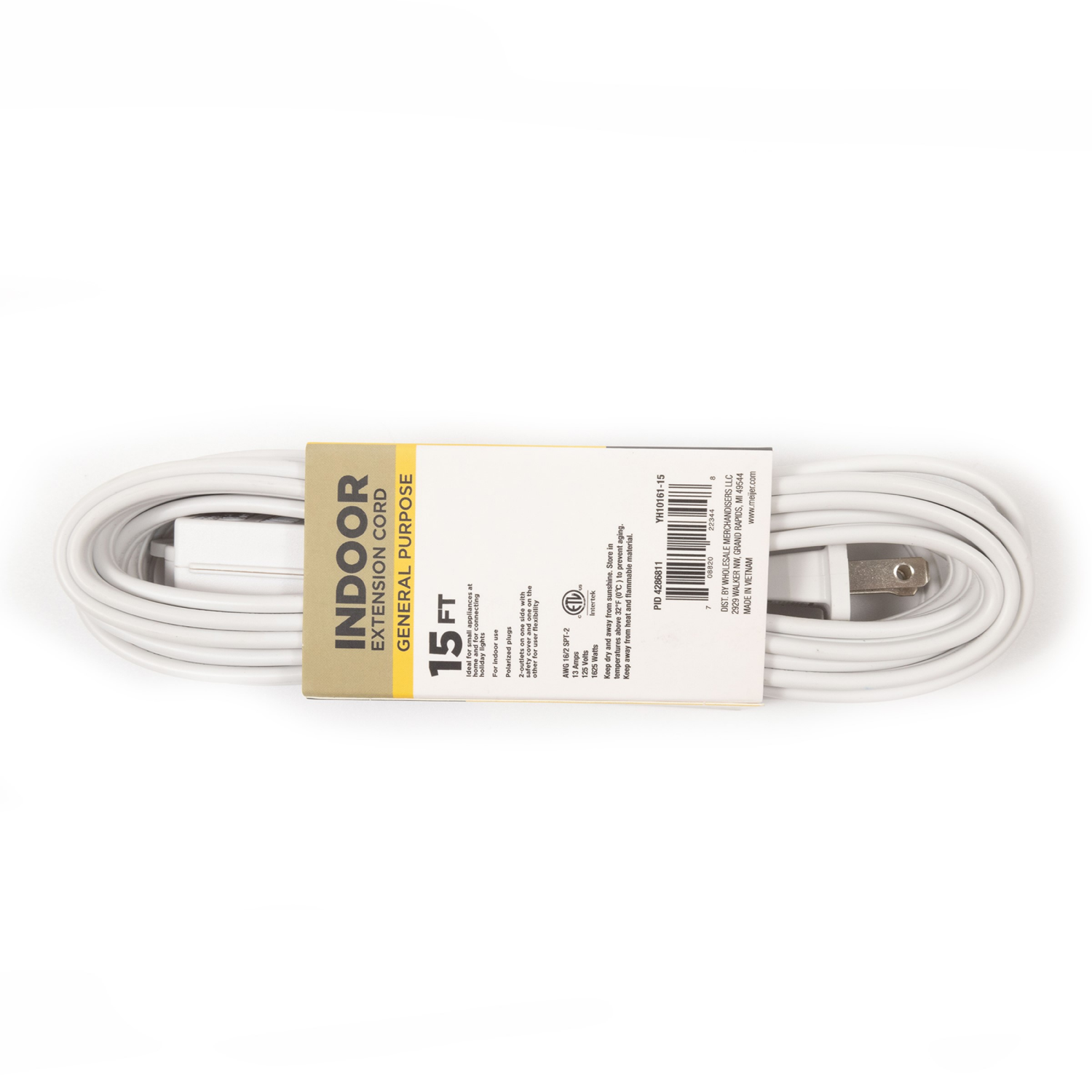 slide 2 of 3, Meijer 3 Outlet Cord, White, 15 Ft, 15 ft