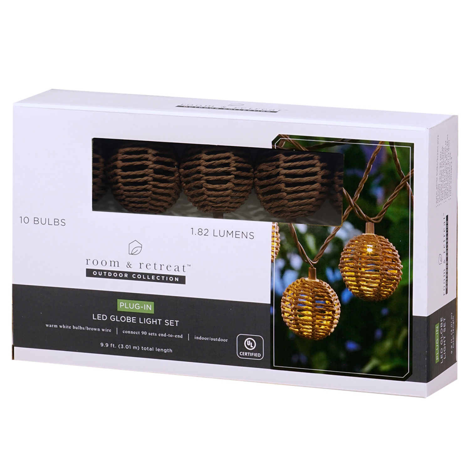 slide 2 of 2, ROOM & RETREAT RR LED Wicker Rattan Look G60 Lights, 10 Count, 10 ct