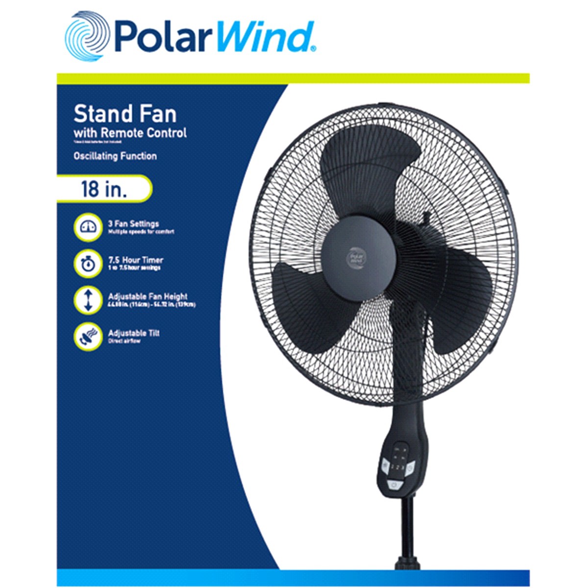 slide 1 of 2, Polar Wind Stand Fan W/ Remote Black, 18 in, 18 in