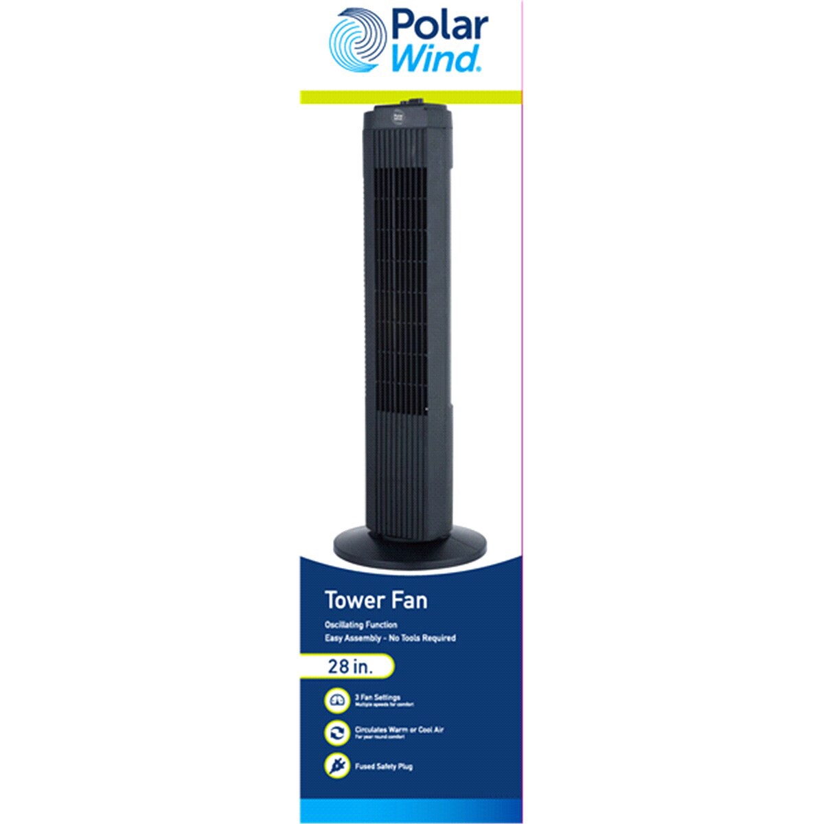 slide 1 of 1, Polar Wind Oscillating Tower Fan, 28 in, 28 in
