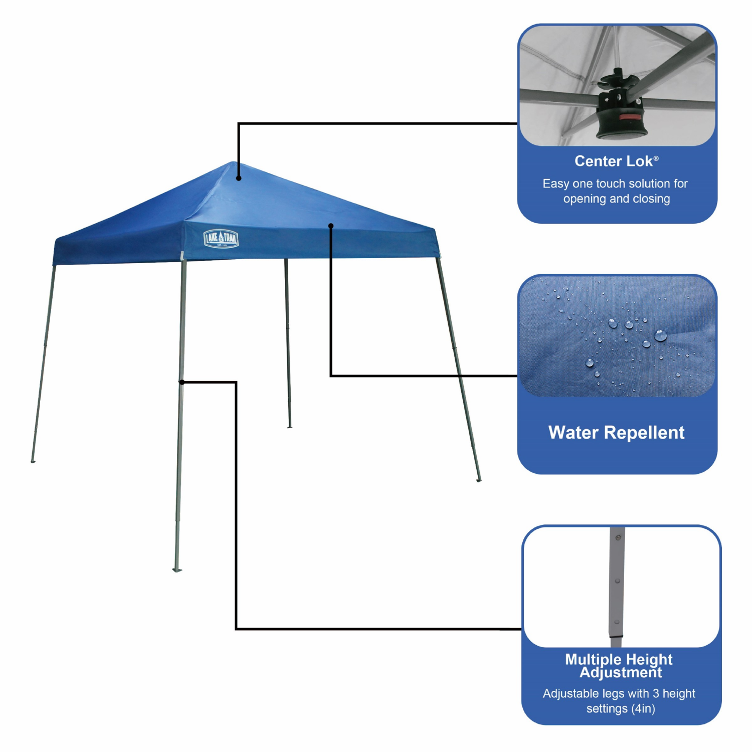 slide 4 of 7, Lake & Trail Slant Leg Canopy Blue 10X10, 10 x 10 