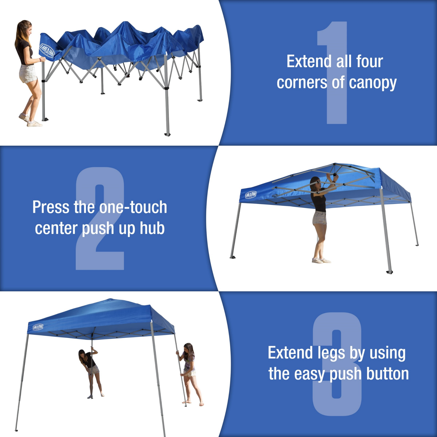 slide 5 of 7, Lake & Trail Slant Leg Canopy Blue 10X10, 10 x 10 