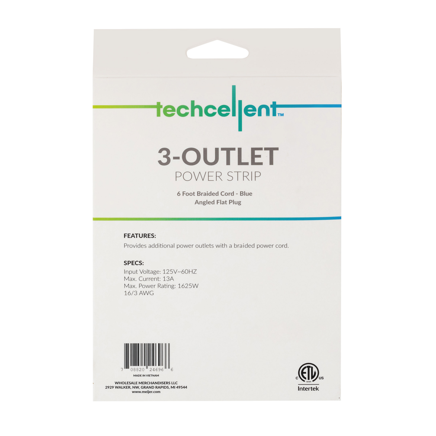slide 2 of 3, Techcellent 3 Outlet Power Strip 6Ft Bl, 6 ft
