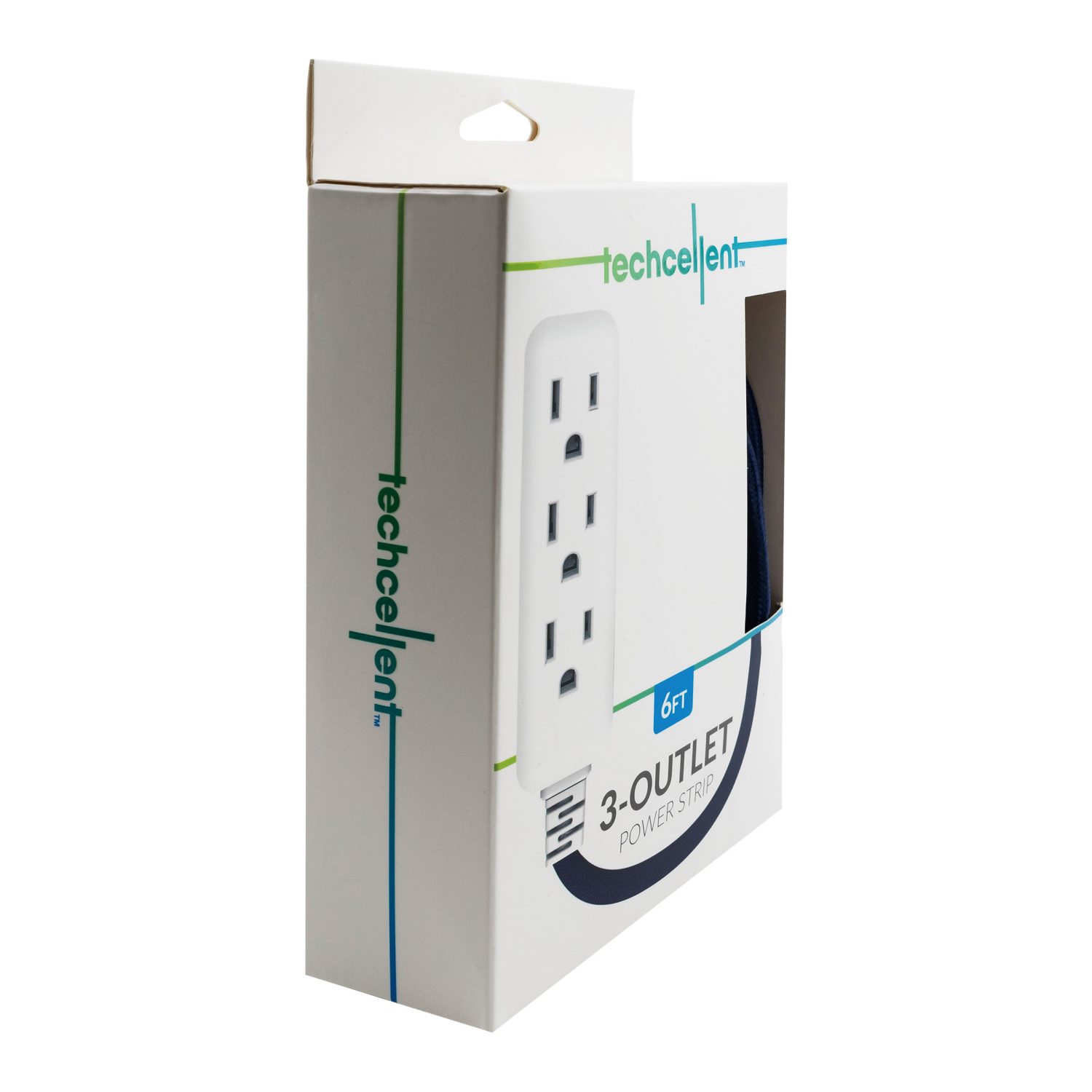 slide 3 of 3, Techcellent 3 Outlet Power Strip 6Ft Bl, 6 ft