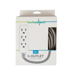 Techcellent 3 Outlet Power Strip 12Ft Gy