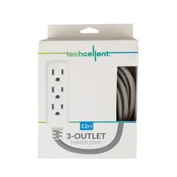Techcellent 3 Outlet Power Strip 12Ft Gy