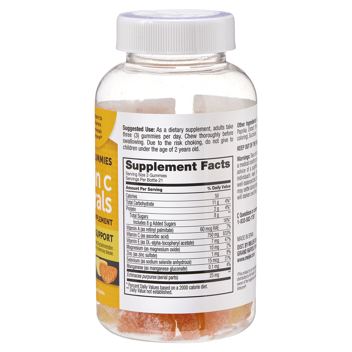 slide 3 of 3, Meijer Vitamin C + Minerals Gummy, 63 ct