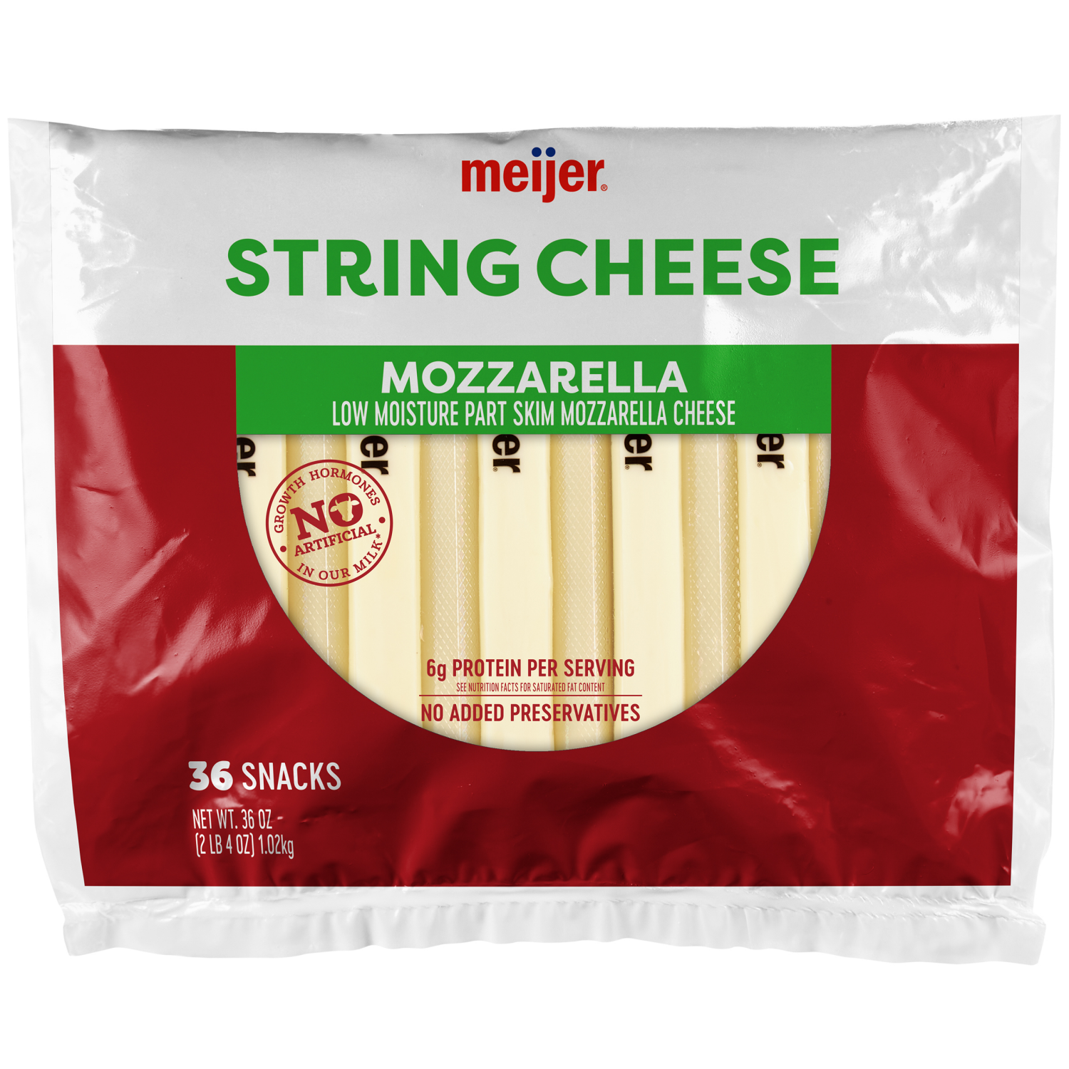 slide 1 of 2, Meijer Mozzarella String Cheese, 36 oz