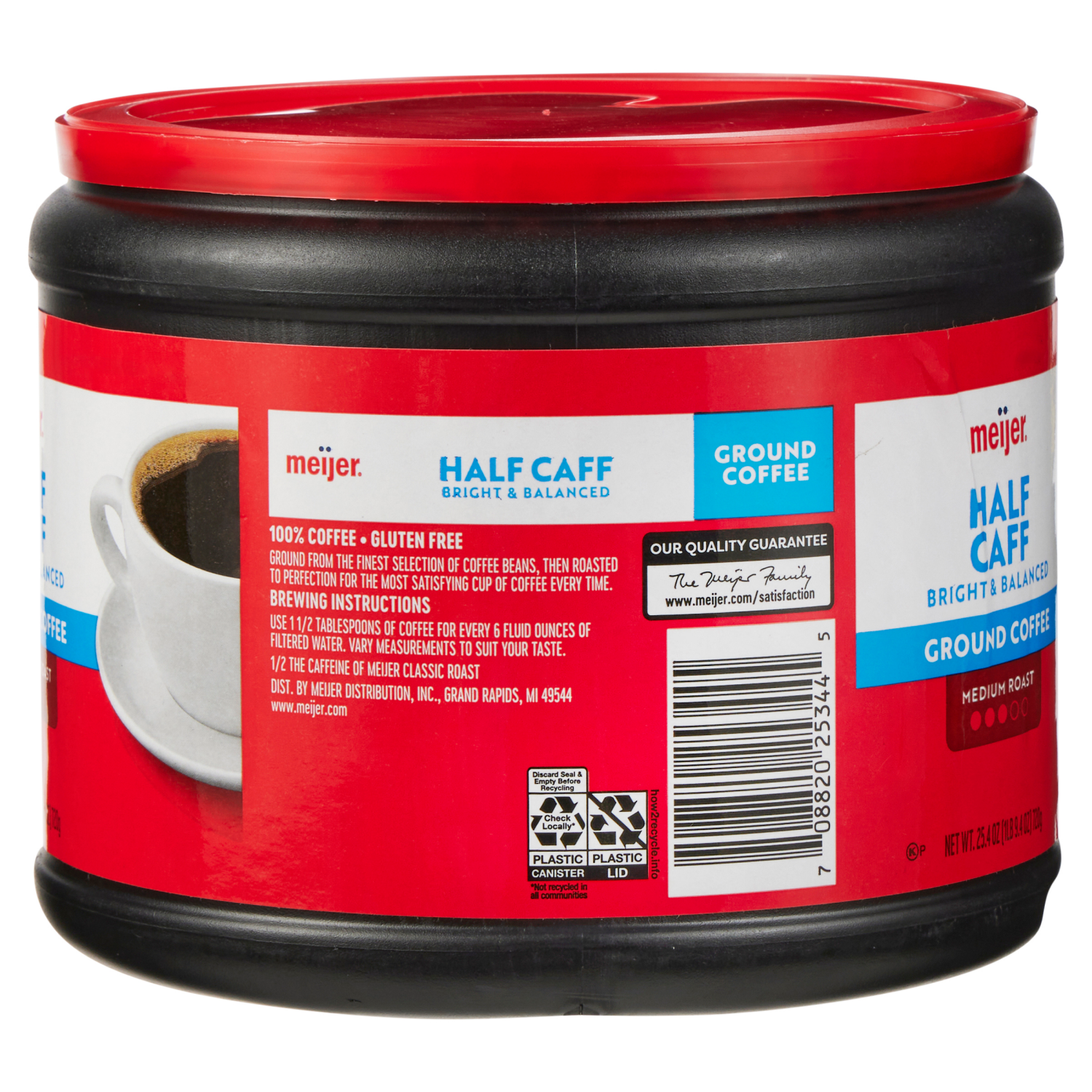 slide 6 of 8, Meijer Classic Roast Half Caffeine Ground Coffee - 25.4 oz, 25.4 oz