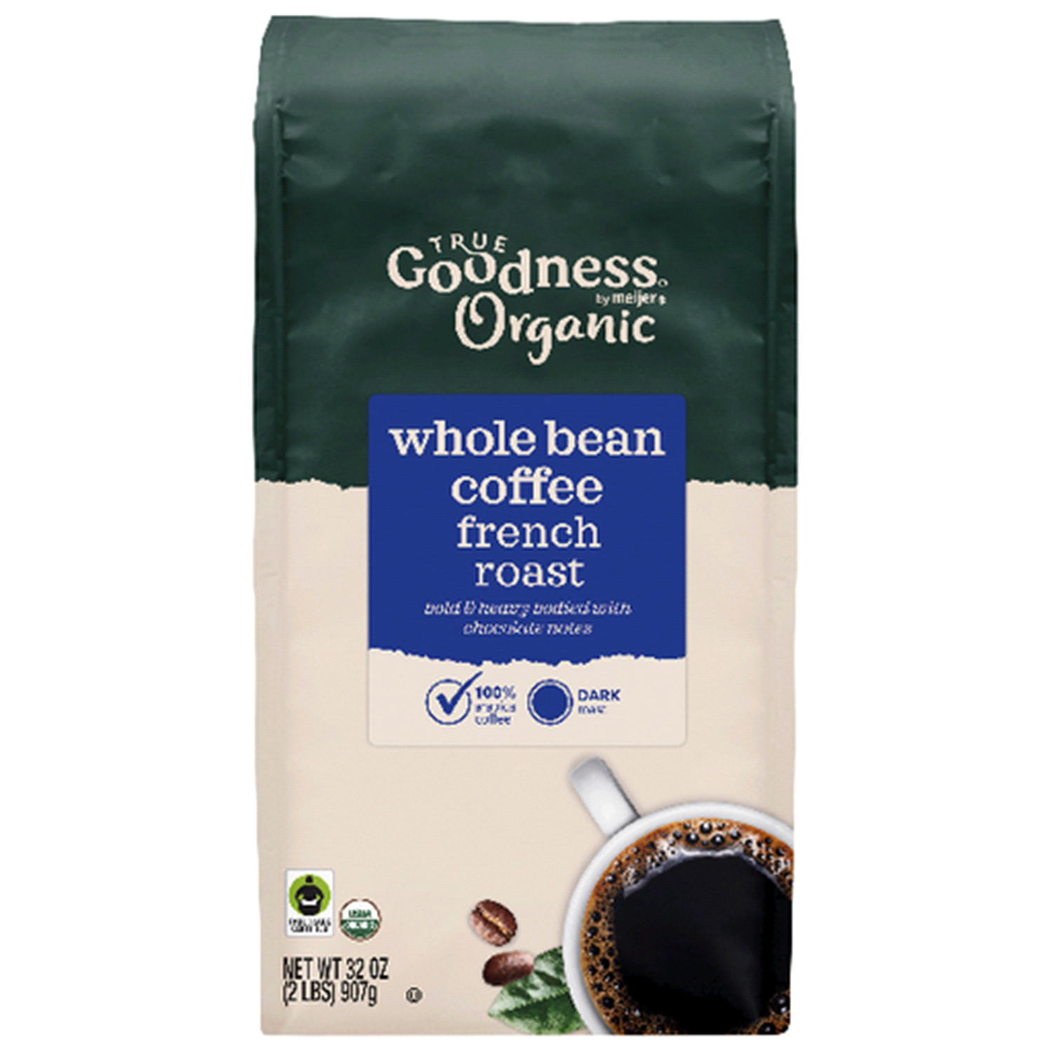 slide 1 of 5, True Goodness Organic French Roast Whole Bean Coffee, 32 Oz, 32 oz
